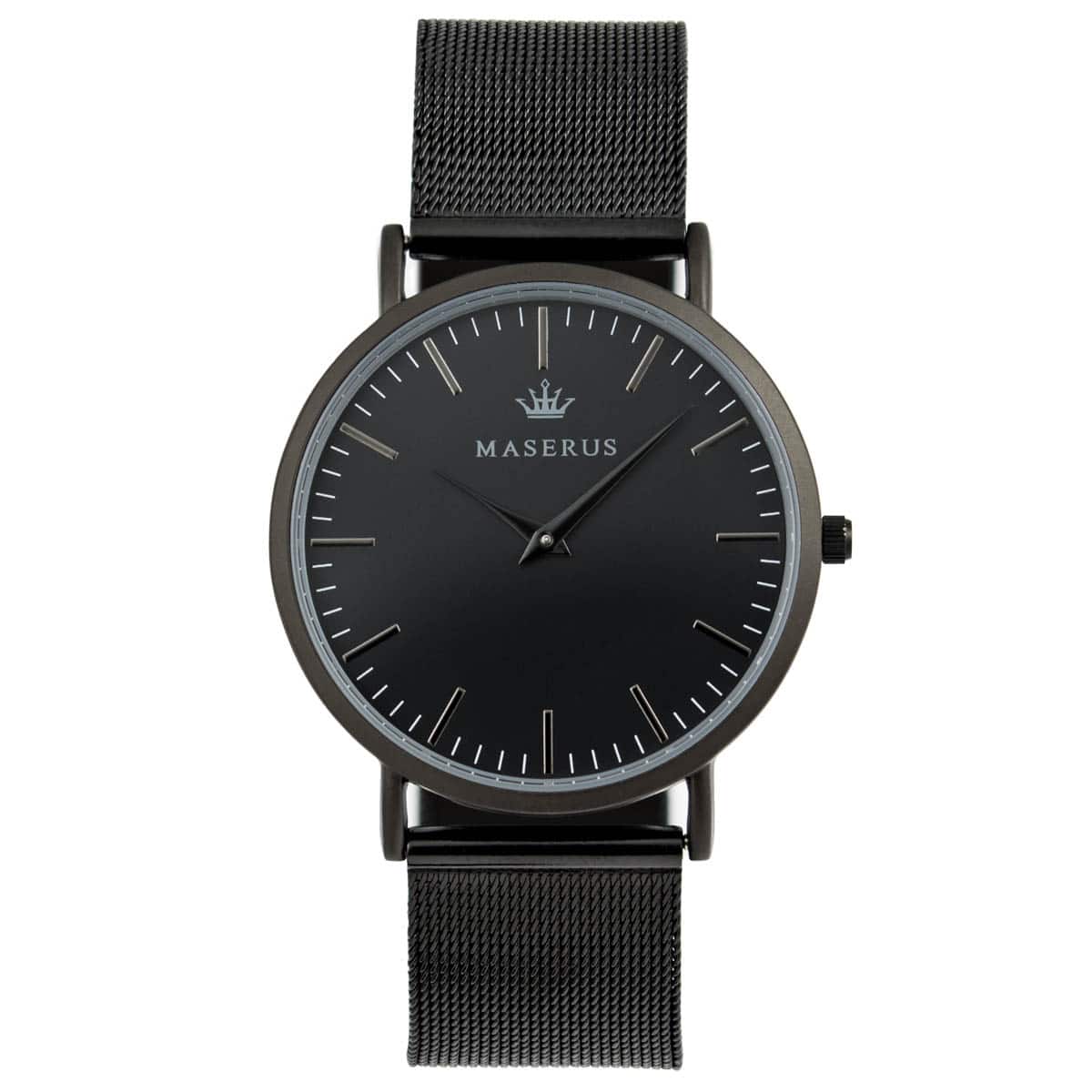 Mens Watch Classic All Black Mesh Strap Maserus